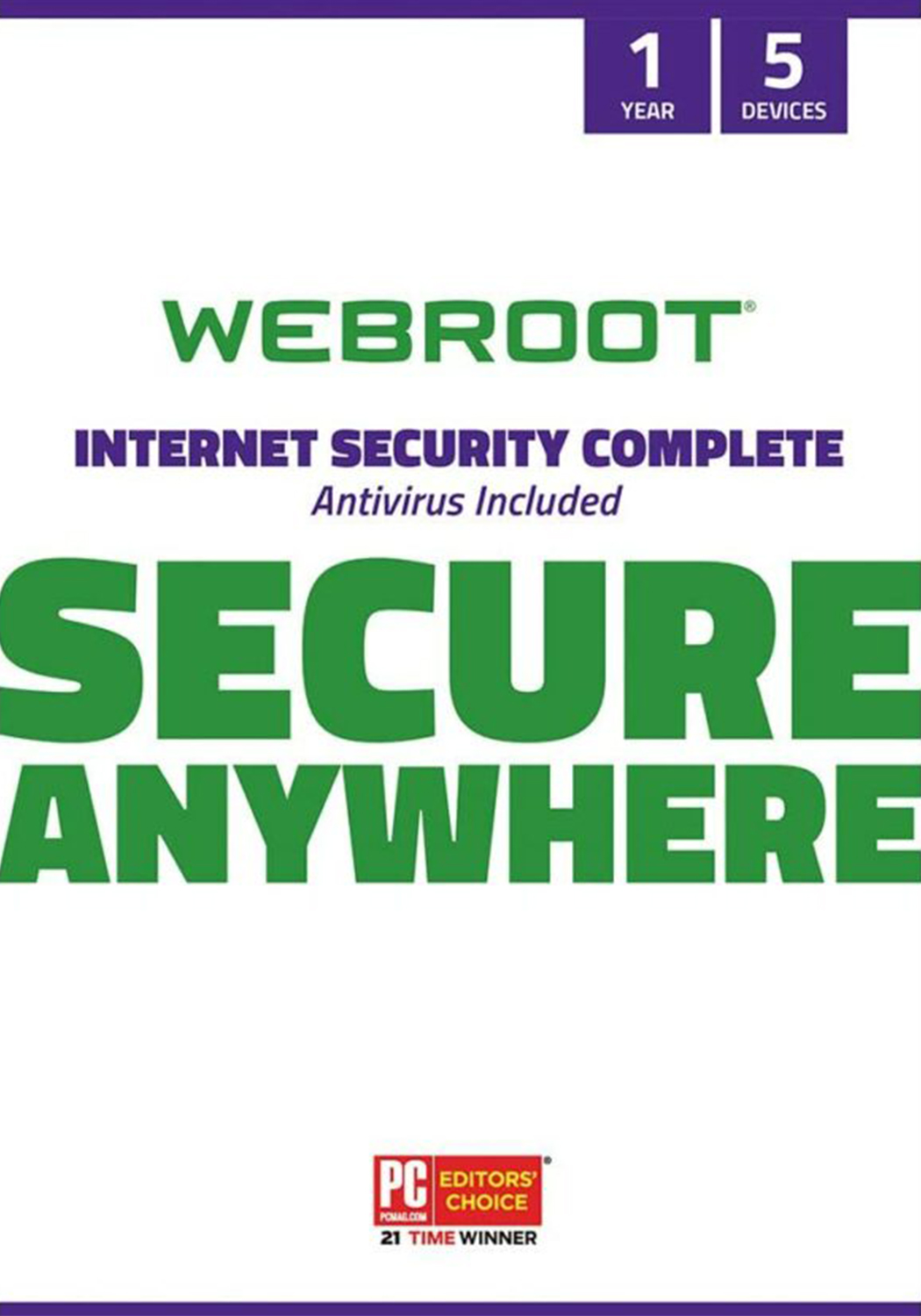 Webroot SecureAnywhere Internet Security Complete - 1YR, 5 Device, PC/Mac (Download) WSAC15